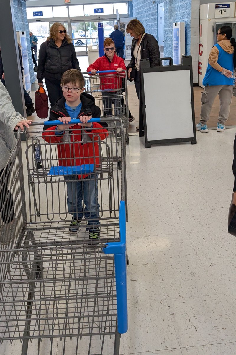 MrsGeorge_Rm5's tweet photo. We're learning about needs and wants this month so took on Walmart today to buy needs for our classroom. The students did a great job making the list of needs and buying them. They wouldn't let us sneak anything extra into the cart. (Food tems are for our next snack cart treat!) https://t.co/090IaR0g4w