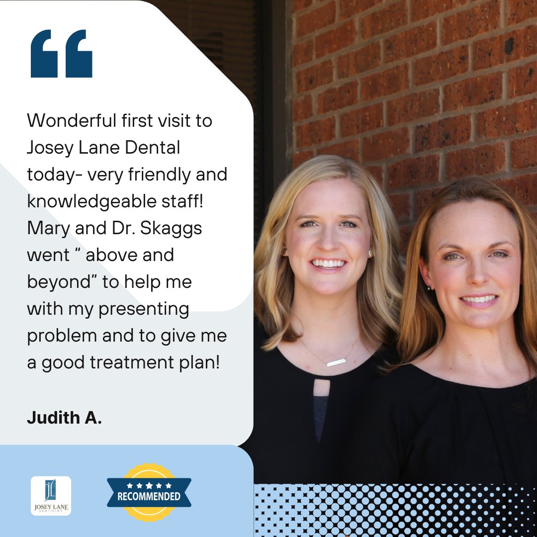JoseyLane1's tweet photo. We at Josey Lane Dentistry are grateful for Judith’s kind review of her first visit with Mary and Dr. Skaggs. Our expertise crafts personalized treatment plans for your needs. https://t.co/v6ZVFA4HdO
