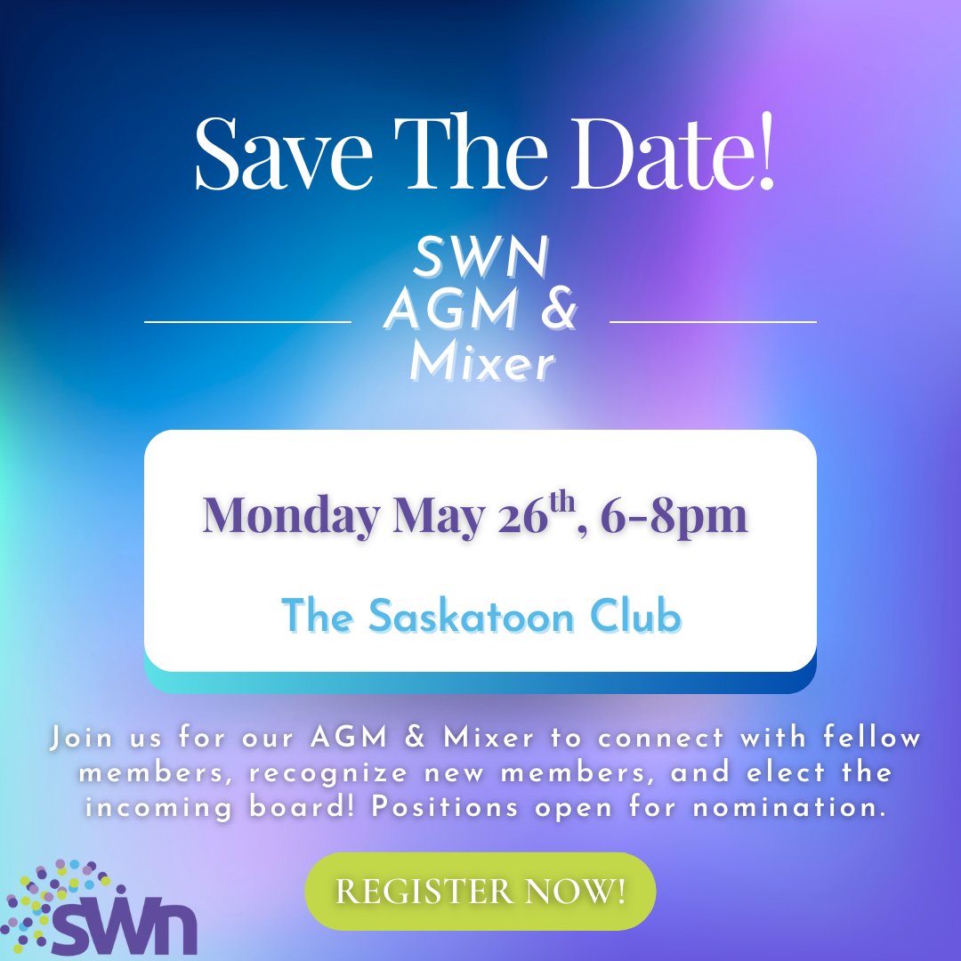 SWNSaskatoon's tweet photo. We know AGM's aren't all that exciting, so this year we wanted to incorporate a fun social hour! Join us May 26th for the SWN AGM &amp; Mixer  👯‍♀️ Get your tickets here: https://t.co/QTtzXDZlPZ

#SWN #AGM #Connection #WomenSupportingWomen #CommunityBuilding #YXEEvents https://t.co/8E4Nkuu7IM
