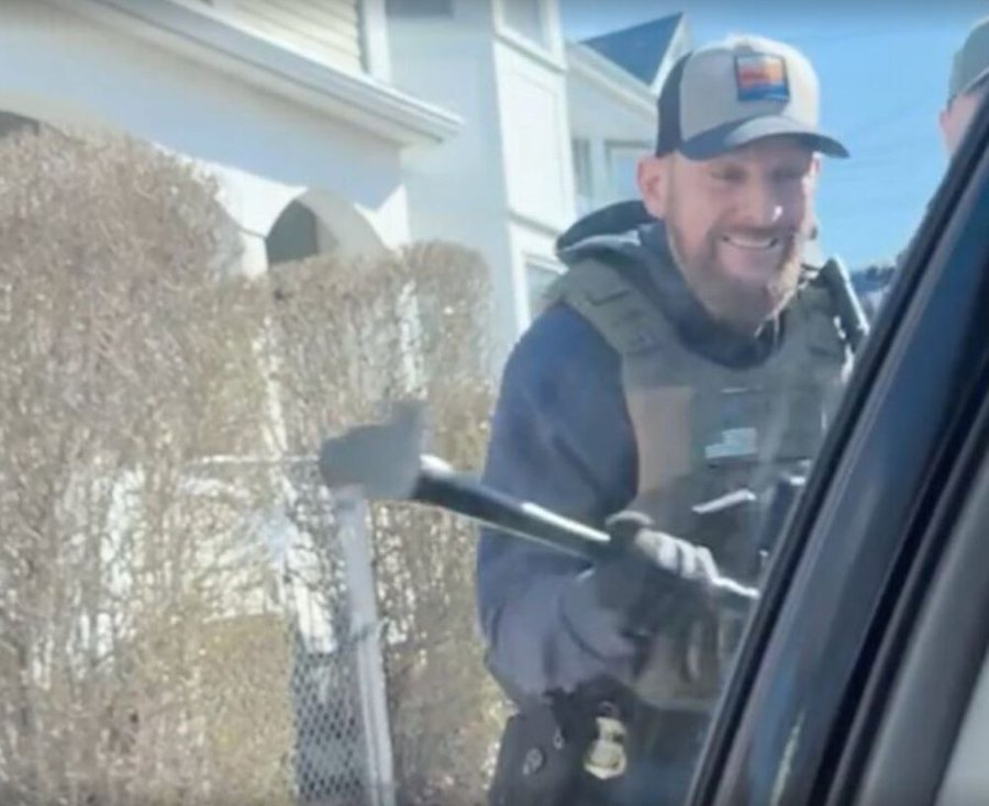 An ICE officer using an axe to smash into a 'suspected' immigrants car and drag them away.

No proof, no warrant, just like the Gestapo.