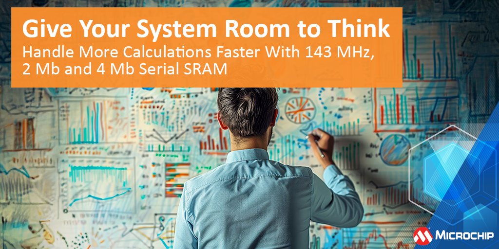 MicrochipTech's tweet image. Discover our 2 Mb and 4 Mb standalone serial SRAM with quad-I/O SPI speeds up to 143 MHz—great for metering, telematics and security access. These high-speed memories clear computation queues, freeing MCU resources. Explore: mchp.us/4jddkNq #SRAM #SPI #EmbeddedElectronics