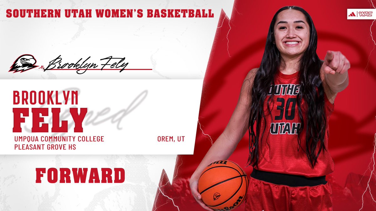 SUU Women’s Basketball (@suuwbasketball) on Twitter photo Welcome to SUU, <a href="/BrooklynFely/">Brooklyn Fely</a> ✍️
⚡ 2x NWAC Baden Sports Player of the Year
⚡ Averaged 22 points and 13 rebounds in 24-25
⚡ Scored 30+ points seven times last year️
⚡ NWAC tournament single-game scoring record (52)️
#ALLINALLOUT ⚡️ #TBirdNation ⚡️ #RaiseTheHammer Welcome to SUU, <a href="/BrooklynFely/">Brooklyn Fely</a> ✍️
⚡ 2x NWAC Baden Sports Player of the Year
⚡ Averaged 22 points and 13 rebounds in 24-25
⚡ Scored 30+ points seven times last year️
⚡ NWAC tournament single-game scoring record (52)️
#ALLINALLOUT ⚡️ #TBirdNation ⚡️ #RaiseTheHammer