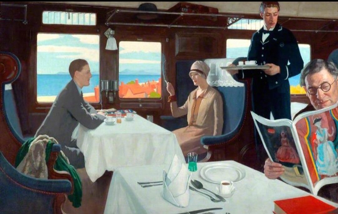 Leonard Campbell Tayor is an obscure name in the art market, but in the 1930s, he explored the gentle rurality of inter-war England with great sensitivity. His 'Restaurant Car,' (1936) recalls the days of silver service meals on British railways.