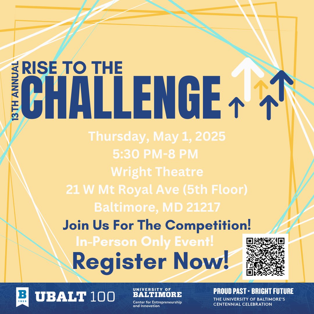 Every great venture starts with a spark—Come be uplifted by their stories, energized by their passion, and connected to a community that believes in the power of possibility.

lnkd.in/e9uJV-hb

#UBaltRise2025 
 #UBaltCEI #BaltimoreBusiness #PitchCompetition