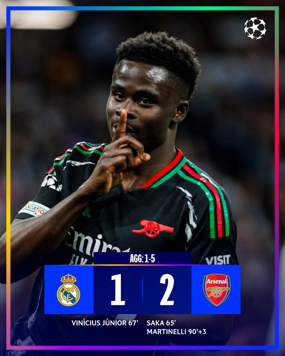 Arsenal beat Real Madrid to reach the semi-finals 💪

#UCL