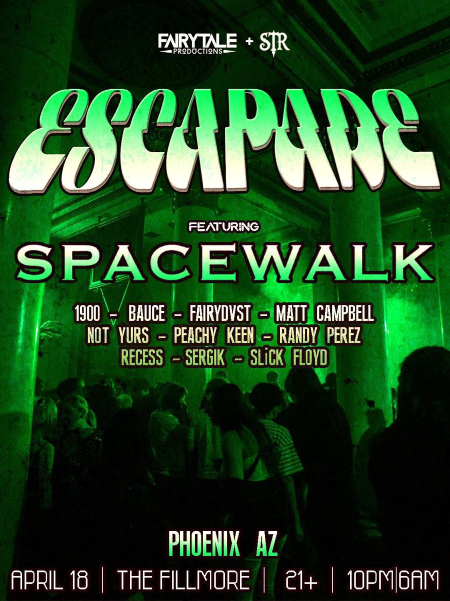 🚨 Phoenix , Arizona 🚨 

We are two days away from “Escapade”
come witness <a href="/spacewalkbeats/">SPACEWALK</a>  do what he does best and boost those dopamine levels on the dance floor with a stack support line up! 

Ticket link below ⬇️