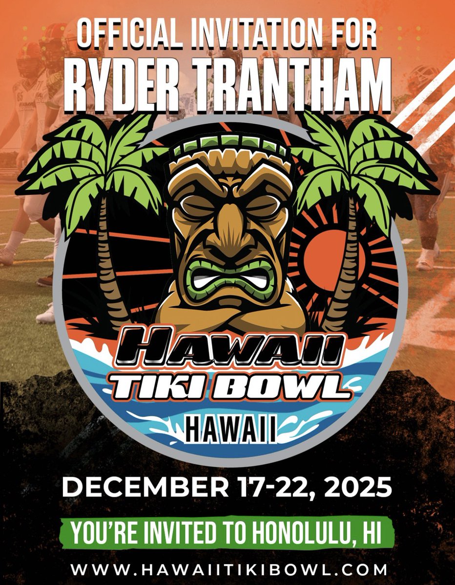 Honored to be invited to the <a href="/HawaiiTikiBowl/">Hawaii Tiki Bowl</a> 
<a href="/RioAmericanoFB/">Rio Americano Football</a>