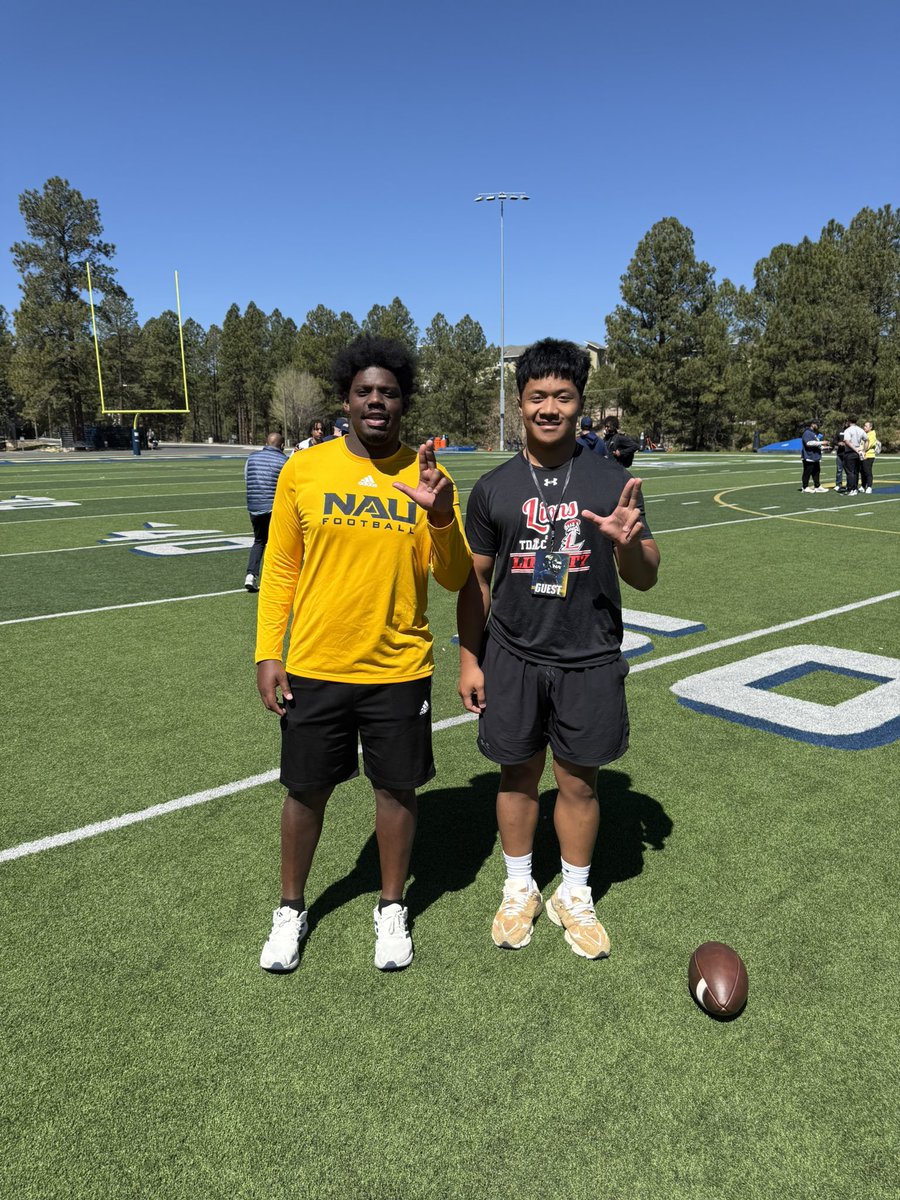 TJ Fo'ilefutu🇦🇸 (@tjfoilefutu8) on Twitter photo Had a good time at <a href="/NAU_Football/">NAU Football</a> . Ty to <a href="/TimRoschmann/">Tim Roschmann</a> <a href="/Coach_Cheatwood/">Aaron Cheatwood</a> <a href="/stephaunpeters/">Stephaun Tank Peters</a> for choppin it up and showing love. See u guys at the Megacamp.
<a href="/coachthomasfb/">Colin Thomas</a> <a href="/LibertyFBLions/">Liberty Lions Football</a> Had a good time at <a href="/NAU_Football/">NAU Football</a> . Ty to <a href="/TimRoschmann/">Tim Roschmann</a> <a href="/Coach_Cheatwood/">Aaron Cheatwood</a> <a href="/stephaunpeters/">Stephaun Tank Peters</a> for choppin it up and showing love. See u guys at the Megacamp.
<a href="/coachthomasfb/">Colin Thomas</a> <a href="/LibertyFBLions/">Liberty Lions Football</a>