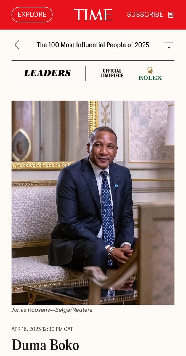 Thank you, <a href="/TIME/">TIME</a> Magazine, for naming me among the 100 Most Influential People of 2025. I accept this honour on behalf of the people of Botswana.

While my name may be highlighted, it is the people of Botswana who are truly influential. They inspire me every day with their