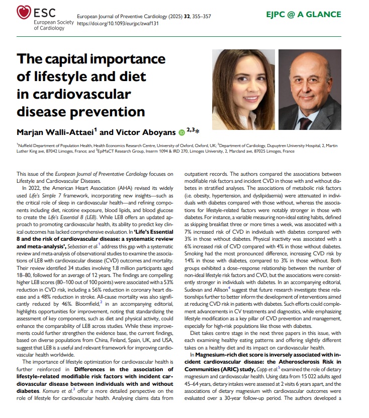 EJPC Editor-in-Chief (@ejpceic) on Twitter photo The new issue of the European Journal of Preventative Cardiology focuses on "Lifestyle and Cardiovascular Diseases".
Read the introductory Editorial on the capital importance of lifestyle and diet in cardiovascular disease prevention: academic.oup.com/eurjpc/article…
<a href="/escardio/">European Society of Cardiology</a> <a href="/AboyansV/">Victor Aboyans</a> The new issue of the European Journal of Preventative Cardiology focuses on "Lifestyle and Cardiovascular Diseases".
Read the introductory Editorial on the capital importance of lifestyle and diet in cardiovascular disease prevention: academic.oup.com/eurjpc/article…
<a href="/escardio/">European Society of Cardiology</a> <a href="/AboyansV/">Victor Aboyans</a>