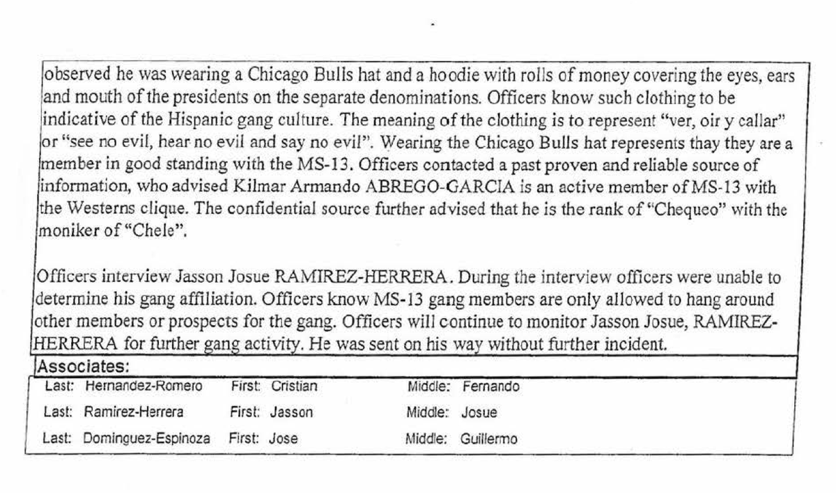 Abrego-Garcia's lawyers insisted that there was no evidence that he was MS-13, that the cops were just making it all up, that he's just a Maryland father.

Turns out that he was hanging out with multiple confirmed MS-13 members when he was arrested, that he was wearing apparel