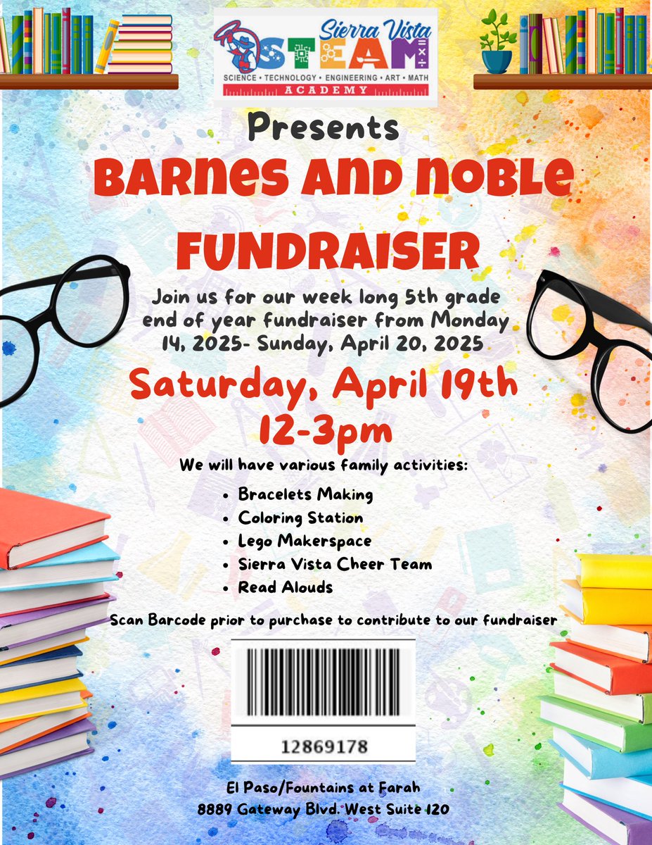 Chris Ovalle BN (@ovallebn) on Twitter photo Stop by anytime this week to show your support for ! Cafe, books, or magazines contribute to the school’s fundraiser. Mention Sierra Vista STEAM at the registers to support! Come by Saturday for fun and activities. <a href="/SocorroISD/">Socorro ISD</a> <a href="/BNBuzz/">Barnes & Noble</a> <a href="/SierraVista_SA/">Ashley Adcox</a> Stop by anytime this week to show your support for ! Cafe, books, or magazines contribute to the school’s fundraiser. Mention Sierra Vista STEAM at the registers to support! Come by Saturday for fun and activities. <a href="/SocorroISD/">Socorro ISD</a> <a href="/BNBuzz/">Barnes & Noble</a> <a href="/SierraVista_SA/">Ashley Adcox</a>