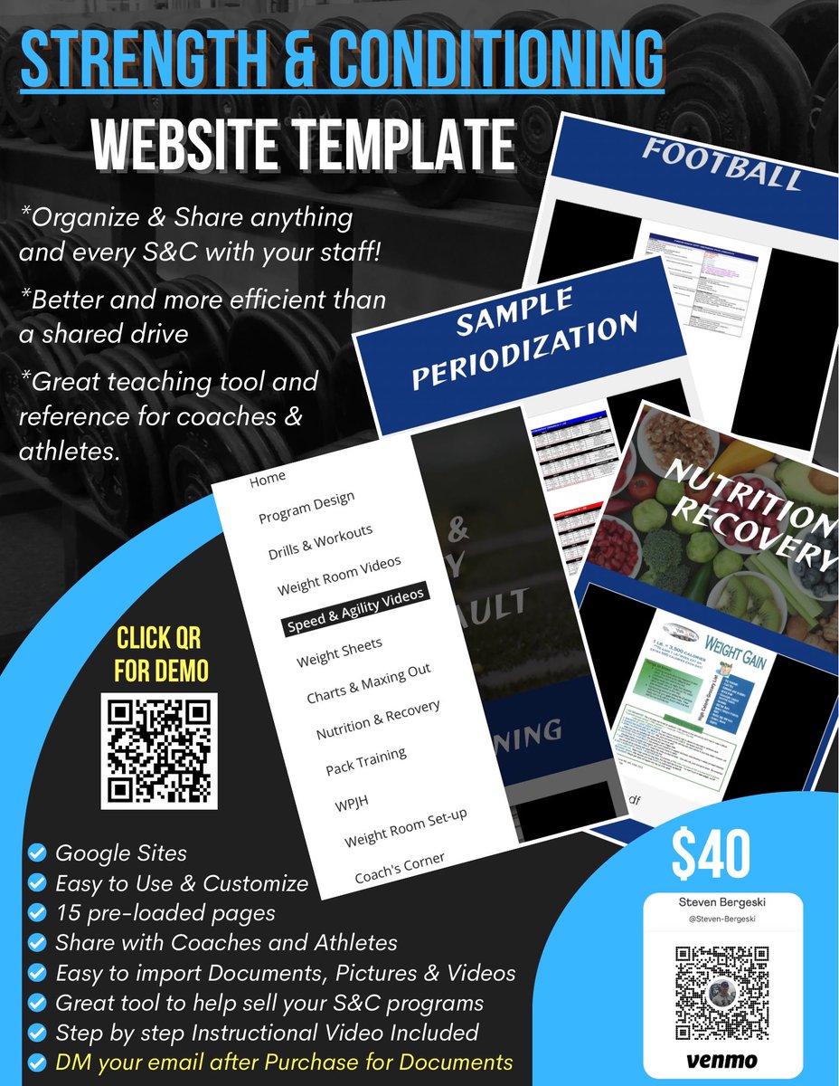 Wanting to take your S&amp;C Program to the Next Level? Check out these 2 spreadsheets! 100% Customizable Off-Season Program and S&amp;C Google Site! All Easy to use and custamizable to fit your program needs.

Screenshot to help access QRs (links to demo in comments below)