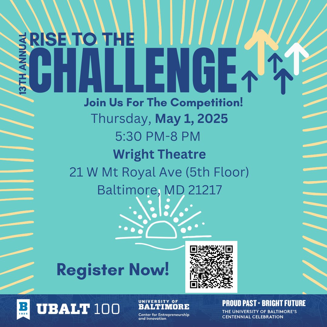 Discover the future of entrepreneurship at UBalt’s 13th Annual Rise to the Challenge Business Competition on May 1, 2025.

lnkd.in/e9uJV-hb

#UBaltRise2025 #SupportEntrepreneurs #UBaltCEI #BaltimoreBusiness #PitchCompetition #SeedFunding #FutureFounders
