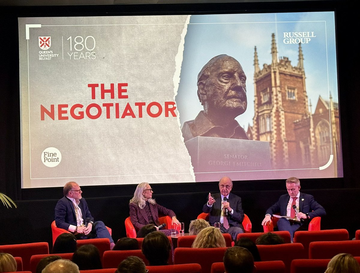 Jenny Williams (@habitatjenny) on Twitter photo Thanks <a href="/QUBelfast/">Queen's University Belfast 🎓</a> so much enjoyed the discussion with Senator George Mitchell & screening of ‘The Negotiator’ the profoundly moving story of one man’s journey which made peace possible.
‘Peace may come dropping slowly but when it settles it confirms the humanity in all of us’ Thanks <a href="/QUBelfast/">Queen's University Belfast 🎓</a> so much enjoyed the discussion with Senator George Mitchell & screening of ‘The Negotiator’ the profoundly moving story of one man’s journey which made peace possible.
‘Peace may come dropping slowly but when it settles it confirms the humanity in all of us’