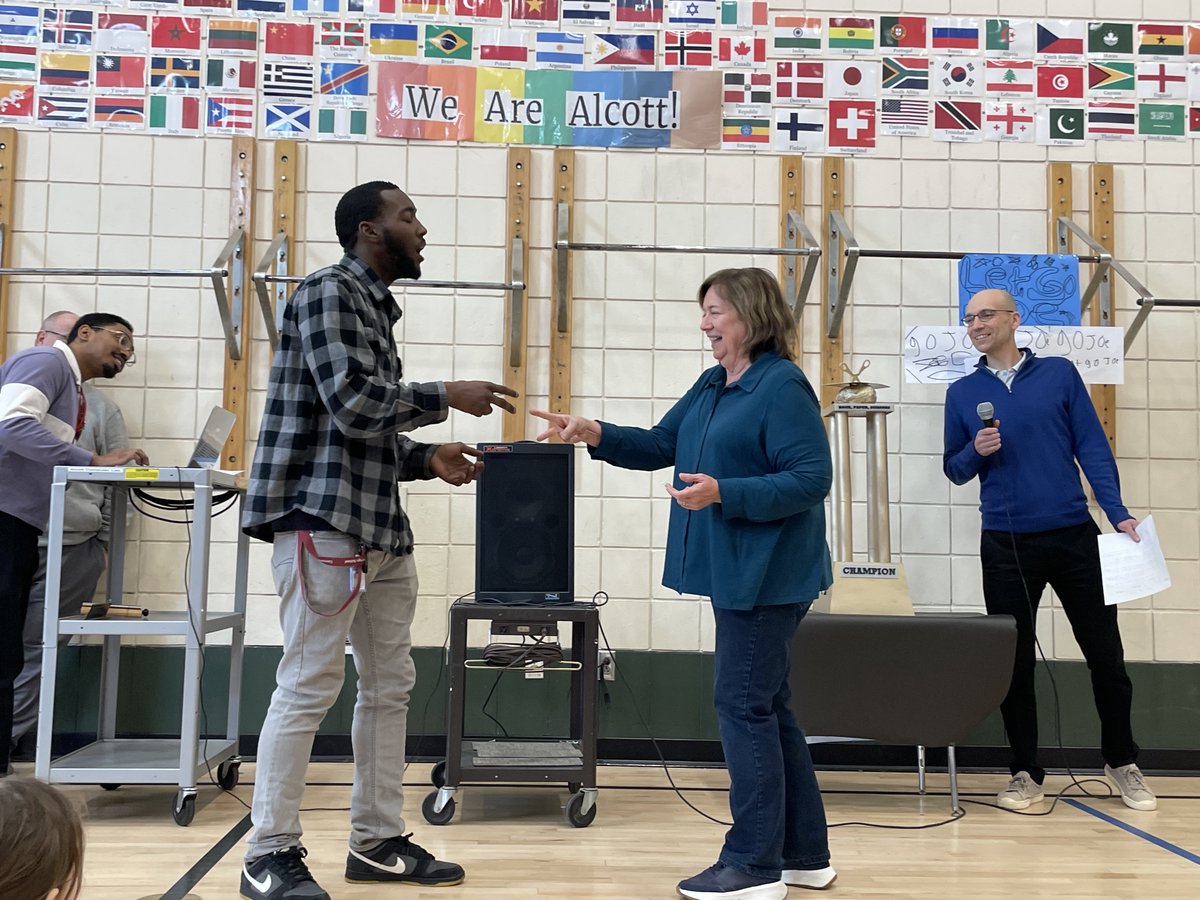 AlcottSchool's tweet photo. The Final 4 of the Rock-Paper-Scissors Tournament occurred today. In the 1st round, Mrs. Desmond was victorious over Mrs. Libby. In the 2nd round, Mr. Kyrie beat Mr. Joe. In the finals, Mr. Kyrie narrowly beat Mrs. Desmond. Thanks to everyone for supporting this community event. https://t.co/kyMDnz4vIU