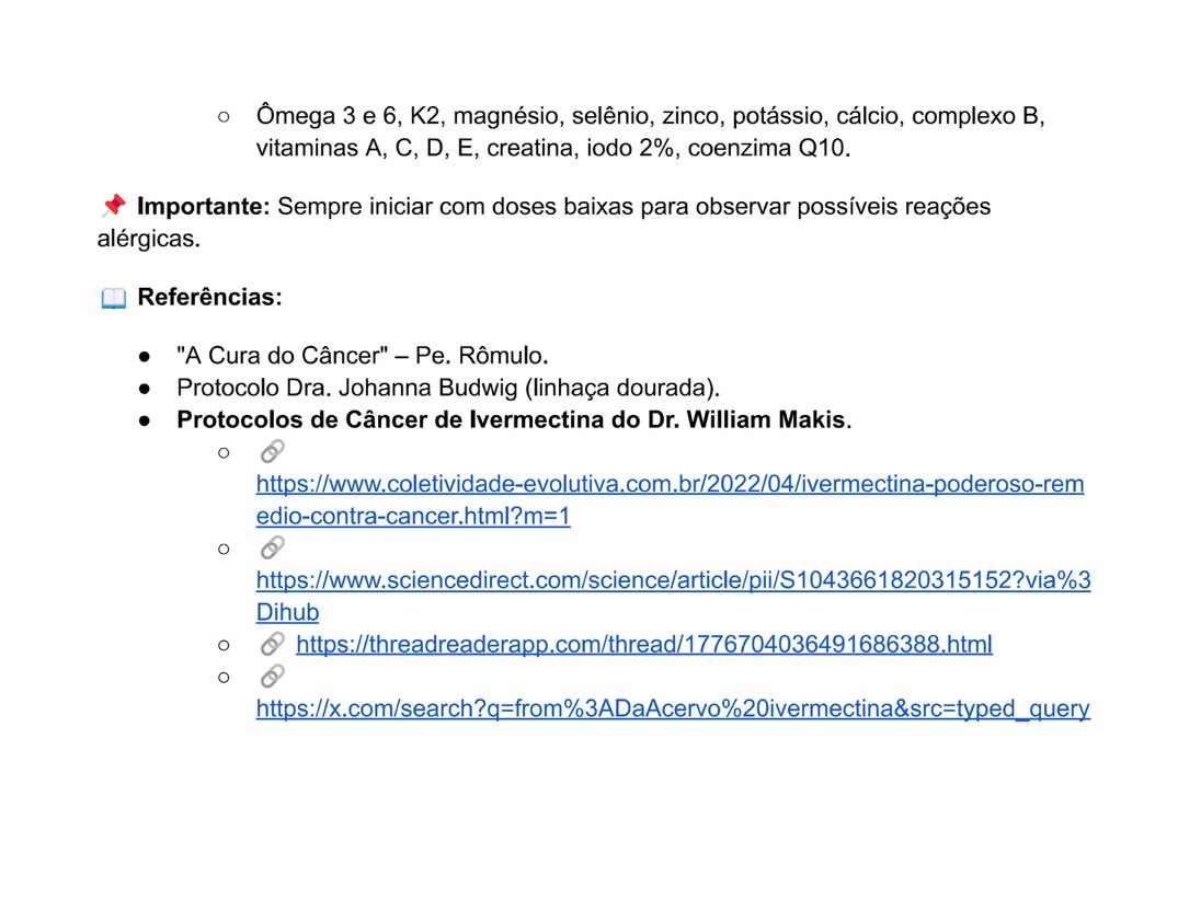 DaAcervo's tweet image. Protocolo para uso da ivermectina em casos de câncer.

PS. PROCURE UM MÉDICO INTEGRATIVO PARA ACOMPANHAMENTO PERSONALIZADO
