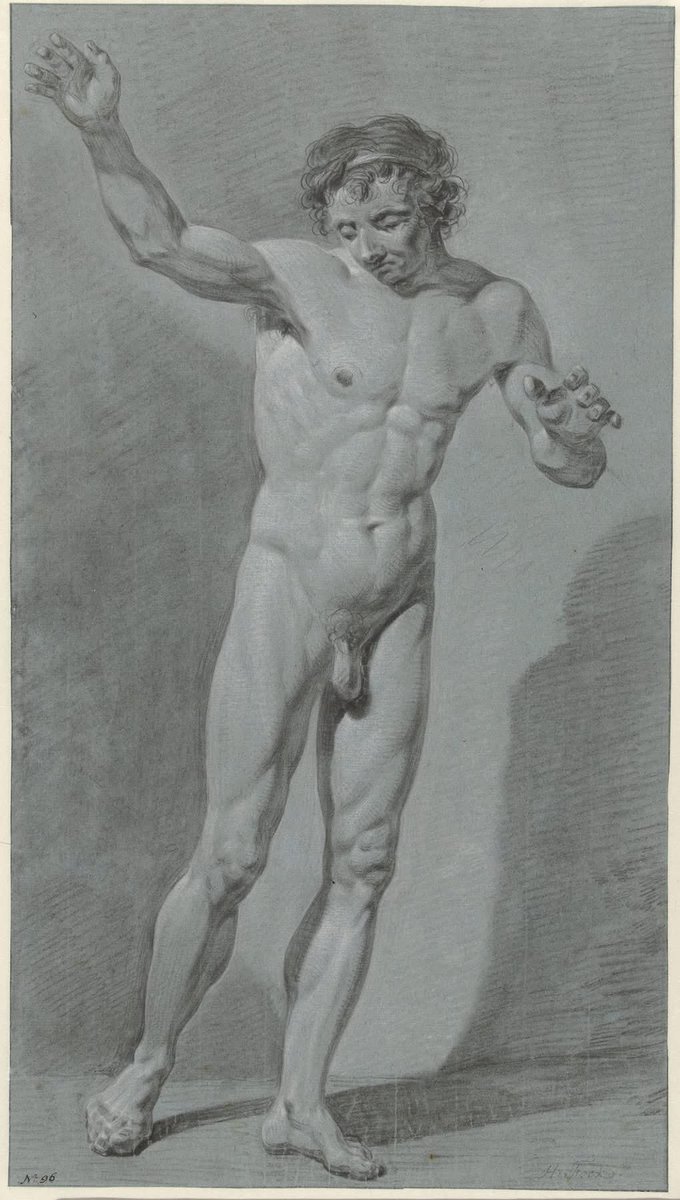 Desnudo masculino de pie
Hermanus Fock (mencionado en el objeto), 1780 - 1822

Desnudo masculino de pie. No. 96.
Tipo de obra: dibujo
Número de artículo: RP-T-FM-232
Dimensiones: Alto 528 mm x Ancho 295 mm
Características físicas: Tiza blanca y negra sobre papel azul.