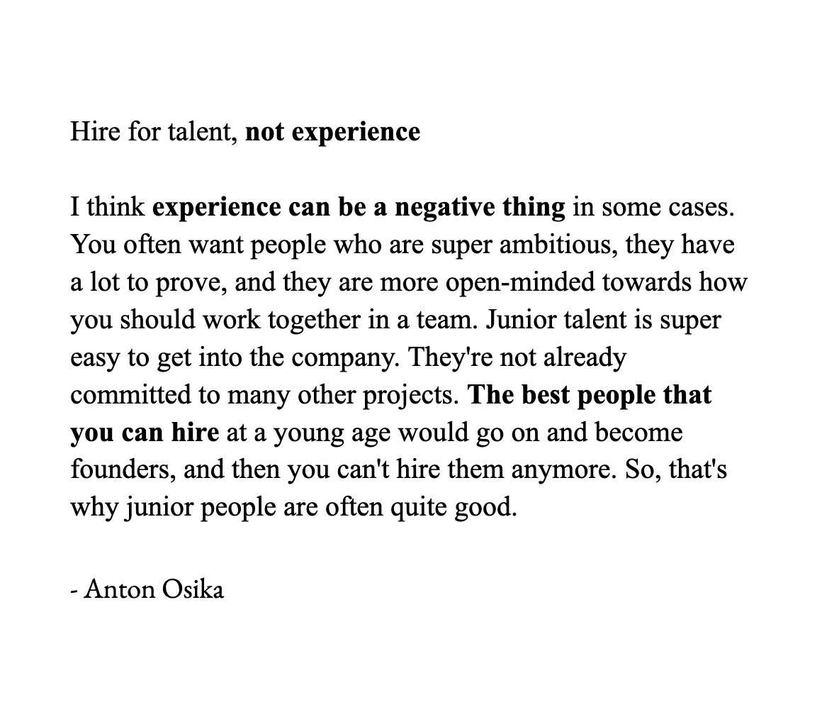aaditsh's tweet photo. This guy literally dropped the best hiring advice I’ve seen. No wonder he’s scaling so fast. https://t.co/M7TbYoZrF1