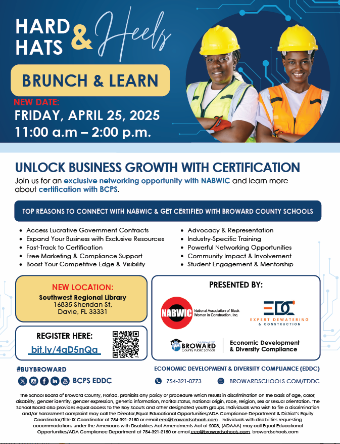 bcpsedoc's tweet photo. @NABWIC  Partners up with EDDC an Brunch and Learn  4/25/25 https://t.co/WhT2lEhbNU