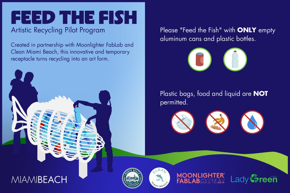 Remember to protect our environment by recycling whenever possible. ♻️

To recycle in style, stop by 241 77 Street to “Feed the Fish” with plastic and aluminum as part of our new Artistic Recycling Pilot Program created in partnership with Moonlighter FabLab and <a href="/CleanMiamiBeach/">Clean Miami Beach</a>.
