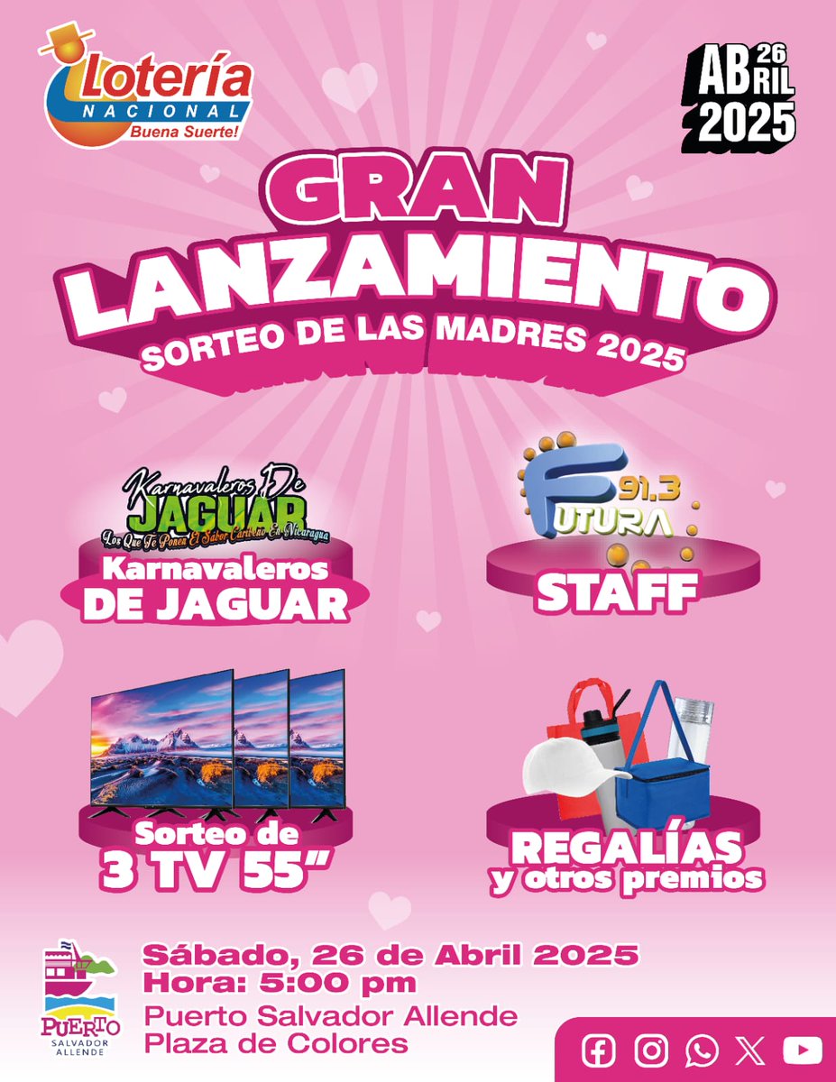 loterianic's tweet photo. 🥰😊📣Después de estas vacaciones de Semana Santa...nos vemos en el Puerto Salvador para el Lanzamiento Oficial del Sorteo dedicado a las Madres nicaragüenses ♥️🌹⚘️
#Nicaragua #SorteoMadre #Lanzamiento https://t.co/eAqjkcXaQu