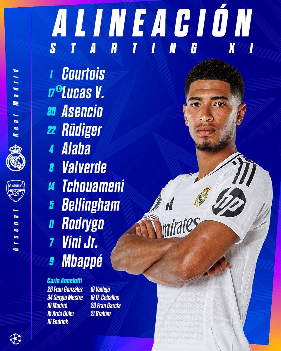 realmadriden's tweet photo. 📋✅ Our starting XI!
🆚 @Arsenal https://t.co/TD5jcRhpvQ
