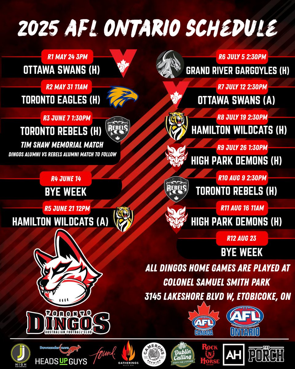 Your summer plans are locked in! 

Join us at Colonel Samuel Smith Park for an epic summer of <a href="/AFLCanada/">AFL Canada</a> footy!

#JoinThePack