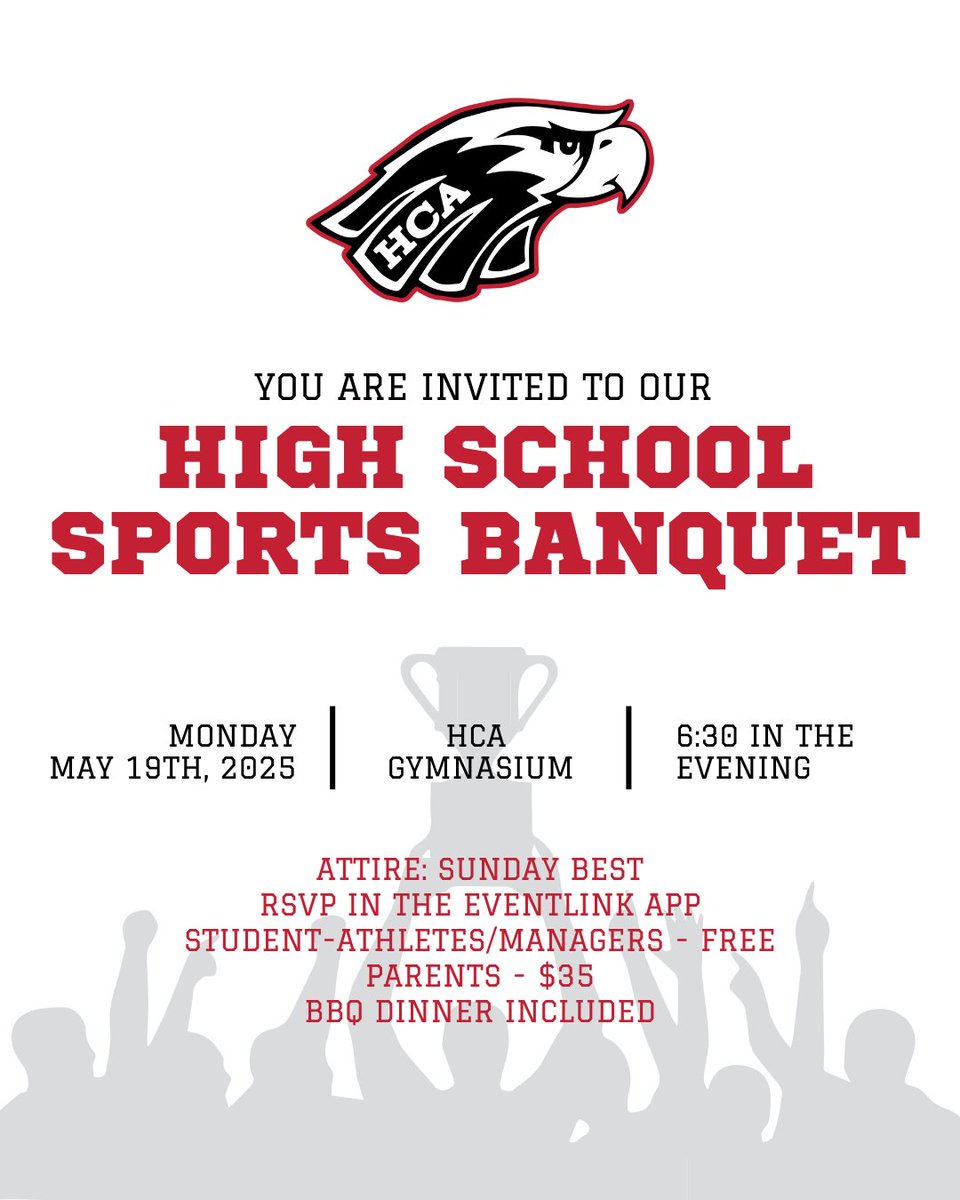 🚨 HS Athletes and families -- it's time to RSVP for the HS Sports Banquet on Eventlink! 🚨

Use the link or head to your app to RSVP! 🦅
sites.eventlink.com/s/heritage-chr…