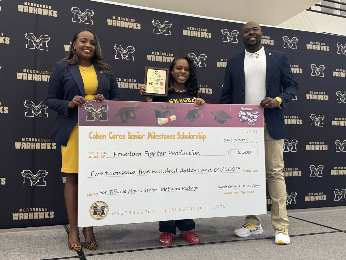 🎉Congratulations to our very own Tiffanie Moore for being the recipient of the COHEN CARES: Senior Milestones Scholarship! #StillWinning #WarhawkPride🦅