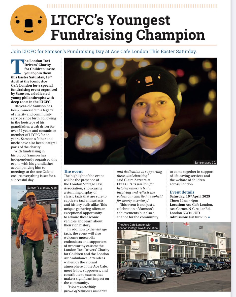 Join us for an incredible fundraising event!

Support <a href="/LTCFC1928/">LTCFC</a> and <a href="/LDNairamb/">London's Air Ambulance Charity</a> as we celebrate Samson's Fundraising Day. 

We’ll be at the Ace Cafe, London (NW10 7UD) on Saturday April 19, 10am-4pm.

Don't miss out on a day of fun, community, and making a difference!