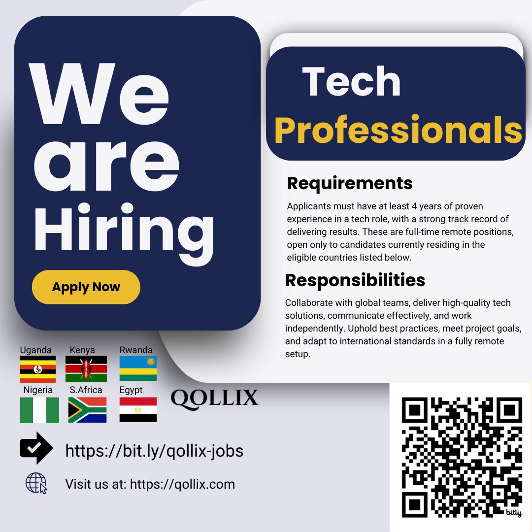Qollix_HQ's tweet photo. Africa’s top tech talent we’re hiring!
Are you a dev, engineer, or data pro with 4+ yrs experience?
Qollix is matching talent with full-time remote roles at global companies (US, UK, EU, UAE)
Remote only
Long-term roles
Apply now → https://t.co/m0efT4hqtt
#RemoteJobs #AfricaTech https://t.co/uVlPh4yxtt