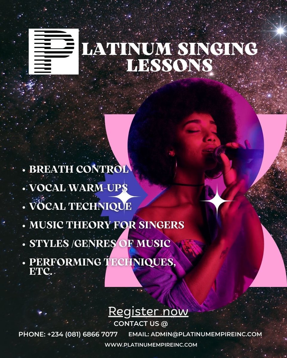 uchasmusic's tweet image. Don’t just sing… Sing like a Platinum star!🎙️😘💕#PlatinumSingingLessons #LearnToSing #VocalTraining #SingingClasse #VoiceLessons #MusicEducation #SingingMadeEasy
#BeginnerSingers #SingWithConfidence #VocalCoaching

#PlatinumEmpireVoice
#PlatinumVoices