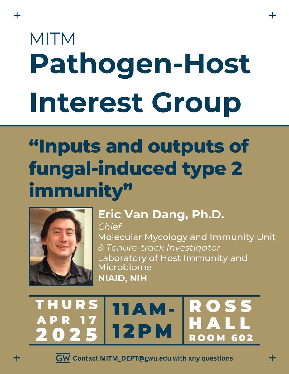GW_IBS's tweet image. Happening tomorrow April 17 - MITM seminar "Inputs and outputs of fungal-induced type 2 immunity" with Dr. Eric Van Dang!