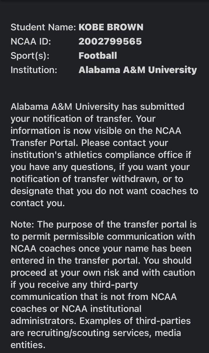 I WILL BE ENTERING THE TRANSFER PORTAL WITH 1 YEAR OF ELIGIBILITY LEFT TO PLAY.