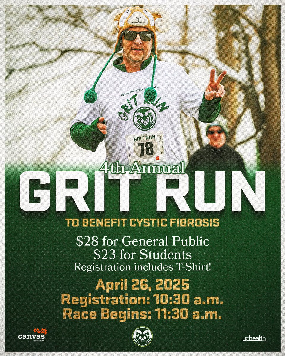 Colorado State Rams 🐏 (@csurams) on Twitter photo Grit Run 🔜🏃♂️➡️
<a href="/CSUFootball/">Colorado State Football</a>'s 4th Annual Grit Run, hosted on April 26th, is right around the corner! Be sure to secure your spot today!
🔗CSURa.ms/GritRun2025
#Relentless x #CSURams Grit Run 🔜🏃♂️➡️
<a href="/CSUFootball/">Colorado State Football</a>'s 4th Annual Grit Run, hosted on April 26th, is right around the corner! Be sure to secure your spot today!
🔗CSURa.ms/GritRun2025
#Relentless x #CSURams