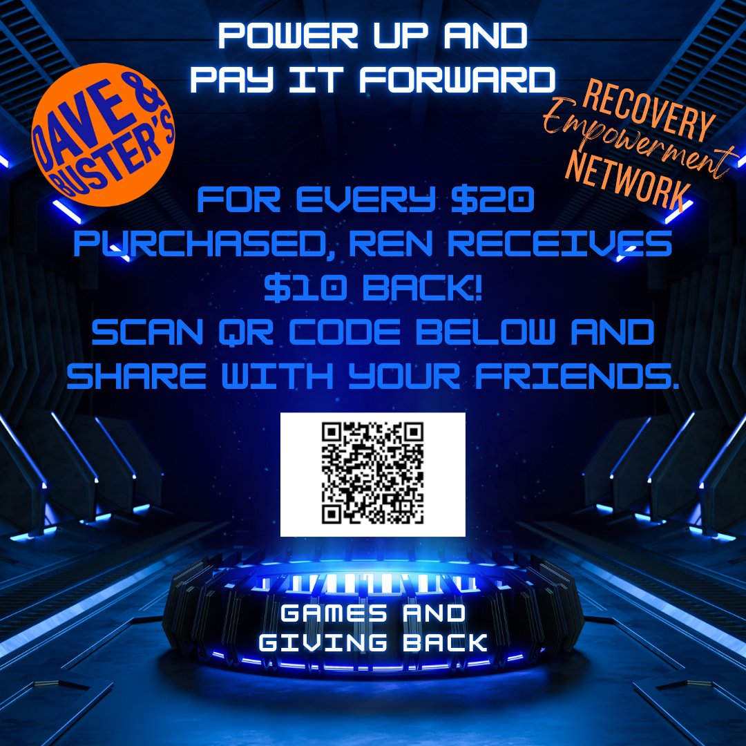 REN_Arizona's tweet photo. @REN_Arizona has officially kicked off our @DaveandBusters Fundraiser 
For every $20 Power Card purchased through our special link or QR code, REN gets $10. That’s HALF, straight to us – no strings attached.
https://t.co/g6ZWh3DIGj https://t.co/4u3DZ2pj5w