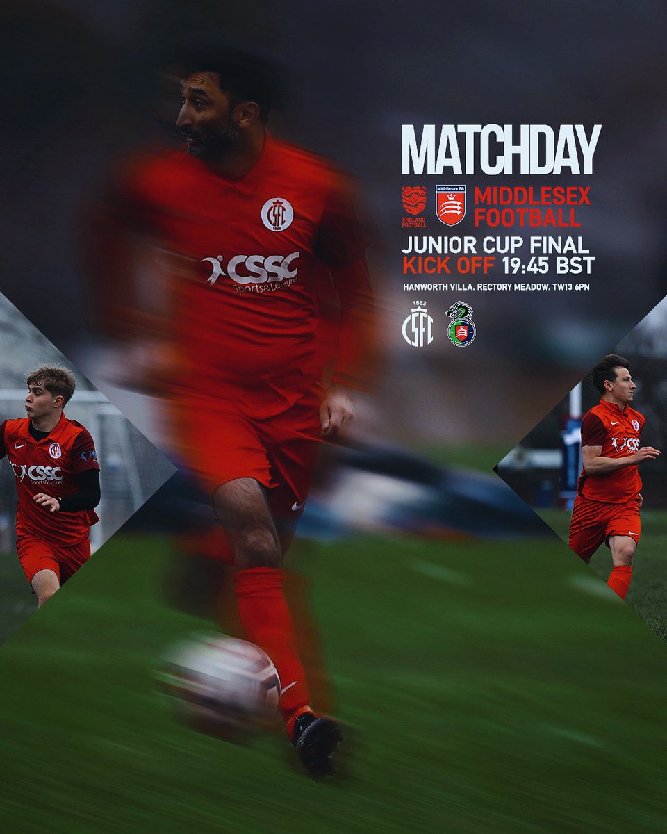 MATCH DAY! 

<a href="/civilservicefc/">Civil Service FC</a> 3s v <a href="/CBHounslowUTD/">CB Hounslow & Abbots FC</a> Res
<a href="/middxfa/">Middlesex FA ⚽️</a> Junior Cup final at Hanworth Villa FC

Rectory Meadow. TW13 6PN
Kick off: 19:45 BST 

All supporters welcome
#forzacivil