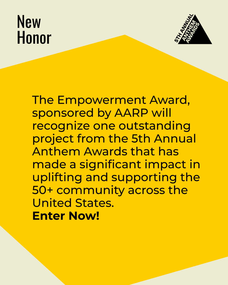 We are thrilled to announce the inaugural Empowerment Award, sponsored by <a href="/AARP/">AARP</a> 🏆🌟✨

This prestigious Special Achievement Award will recognize one outstanding project that’s making a significant impact in supporting the 50+ community.

👉 Read more: vist.ly/3mzztx7