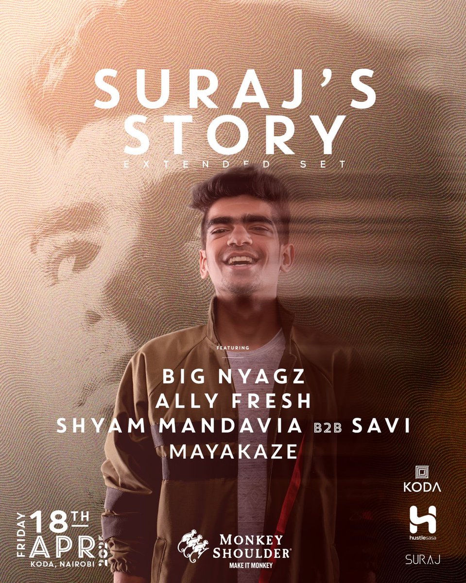 SURAJ ๐ฐ๐ช (@surajkenya) on Twitter photo Thrilled to have <a href="/bignyagz/">KARAGITAโข๏ธ</a> <a href="/djallyfresh_/">DJ Ally Fresh</a> <a href="/mayakazethedj/">mayakaze</a> <a href="/ShyamMandavia/">Shyam Mandavia</a> & <a href="/savikenya/">SAVI/SVAI</a> supporting SURAJโS STORY at <a href="/kodanairobi/">KODA Nairobi</a> THIS FRIDAY ๐
ON @capitalfmkenya (98.4FM) Tomorrow ๐จ Tune in, may win two guest list spots for Fridayโs show ๐ป
๐๏ธ: suraj.hustlesasa.shop Thrilled to have <a href="/bignyagz/">KARAGITAโข๏ธ</a> <a href="/djallyfresh_/">DJ Ally Fresh</a> <a href="/mayakazethedj/">mayakaze</a> <a href="/ShyamMandavia/">Shyam Mandavia</a> & <a href="/savikenya/">SAVI/SVAI</a> supporting SURAJโS STORY at <a href="/kodanairobi/">KODA Nairobi</a> THIS FRIDAY ๐
ON @capitalfmkenya (98.4FM) Tomorrow ๐จ Tune in, may win two guest list spots for Fridayโs show ๐ป
๐๏ธ: suraj.hustlesasa.shop
