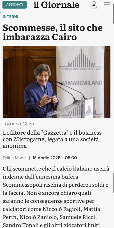 Fabio_Wallys's tweet photo. Un bellissimo articolo. 
Secondo un’inchiesta de @ilgiornale, la @Gazzetta_it ha un sito di scommesse che fa a capo a #MicroGame controllata da Piomo, in Uruguay. A guidare Piomo c'è Amedeo Carassai, fino a qualche mese fa nel Cda dell'Inter in quota Oaktree. Vi ricordete che #Microgame che e' la stessa societa' menzionata dalle Iene perche' Carassai era nel board dell'Inter e che controllava appunto una societa' di scommesse attraverso una societa' in Uruguay. 
La parte piu' interessante dell'articolo e': "restano gli strani rapporti tra alcune società di calcio, le società di scommesse legali e il primo quotidiano sportivo italiano, la Gazzetta dello Sport, controllata da Rcs e dal presidente del Torino Urbano Cairo, che è anche editore di La7 e organizzatore di eventi sportivi come il Giro d'Italia, mentre in Parlamento si discute della possibilità di tornare alla pubblicità delle società di scommesse su maglie e campi da gioco."
Insomma un casino all'italiana...