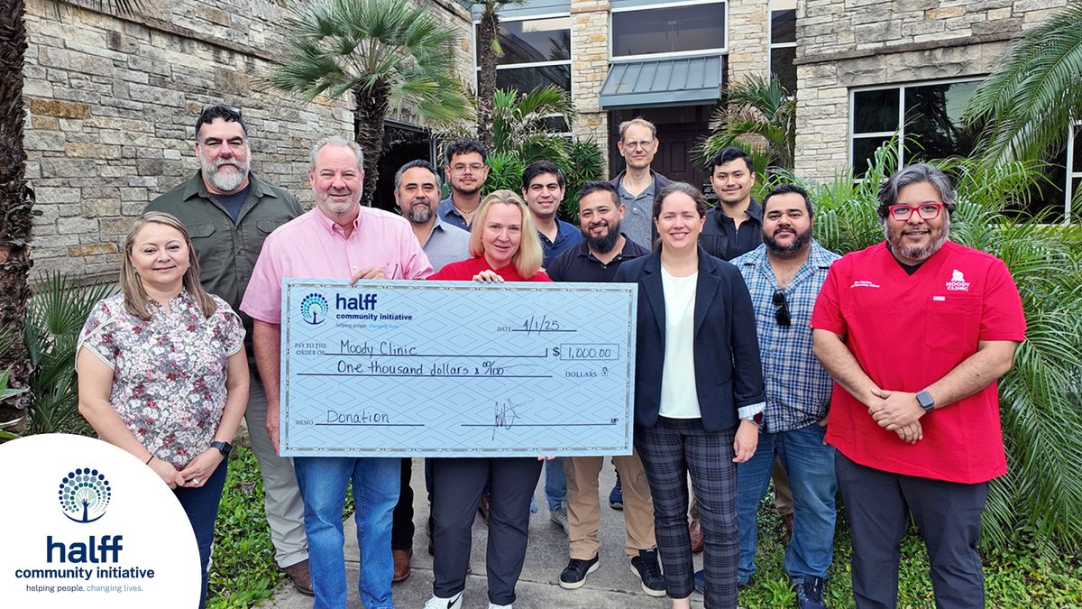 Halff Community Initiative (@halff_hci) on Twitter photo The Brownsville office gathered to deliver HCI’s $1,000 donation to the Moody Clinic, which offers rehabilitative treatments for children (birth to 21 years old) diagnosed with developmental delays, disabilities or acquired injuries. #HalffGives <a href="/MoodyClinic/">Moody Clinic</a> The Brownsville office gathered to deliver HCI’s $1,000 donation to the Moody Clinic, which offers rehabilitative treatments for children (birth to 21 years old) diagnosed with developmental delays, disabilities or acquired injuries. #HalffGives <a href="/MoodyClinic/">Moody Clinic</a>