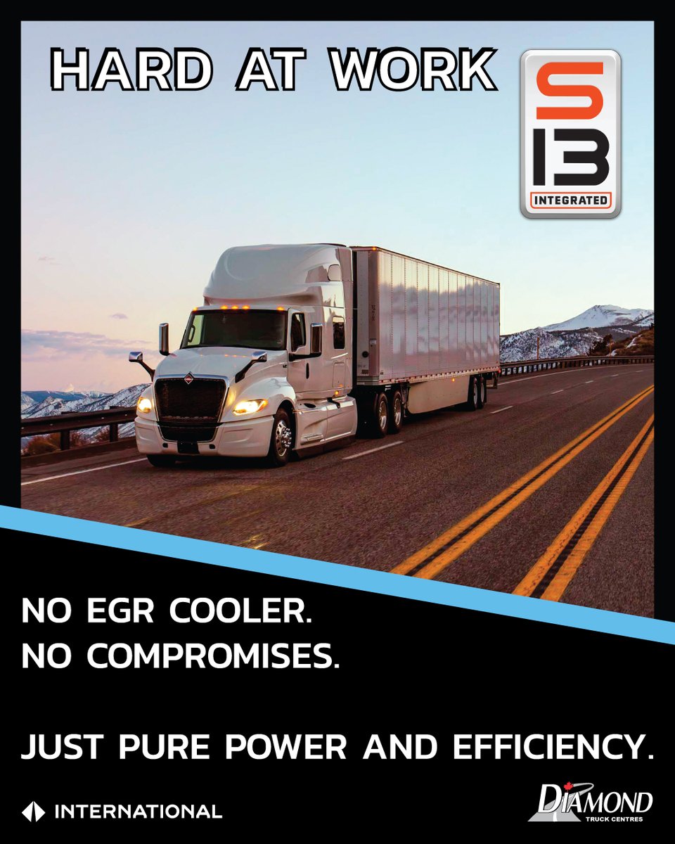 DiamondIntTrux's tweet image. No EGR cooler. No compromises.
The International S13 Integrated is built for power, uptime, and long-haul performance.
➡️ Available now at Diamond Truck Centres.
#Trucking #S13Integrated
