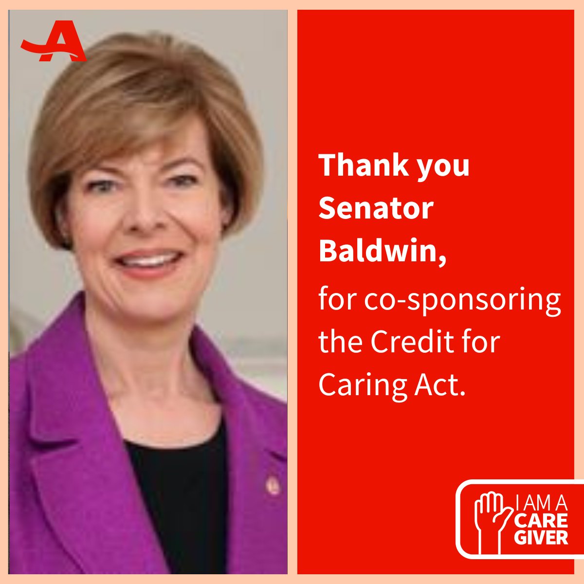 Thank you, <a href="/SenatorBaldwin/">Sen. Tammy Baldwin</a>, for your work to provide 580,000 Wisconsin family caregivers with much-needed financial relief.