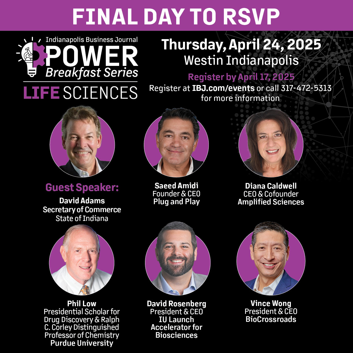 Last chance! Join us for IBJ’s Life Sciences Power Breakfast on April 24.

Reserve your seat or corporate table by tomorrow at ibj.com/events/2025/li…!