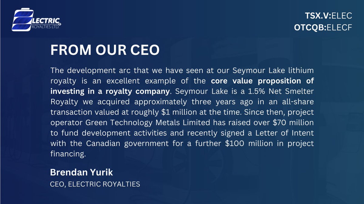 #NEWS – Electric Royalties Reports Positive Developments on Key Copper, Lithium, Graphite, Manganese, and Vanadium Royalties. Full release: accessnewswire.com/newsroom/en/me…

#copper #lithium #graphite #manganese #vanadium #mining #metal $ELEC