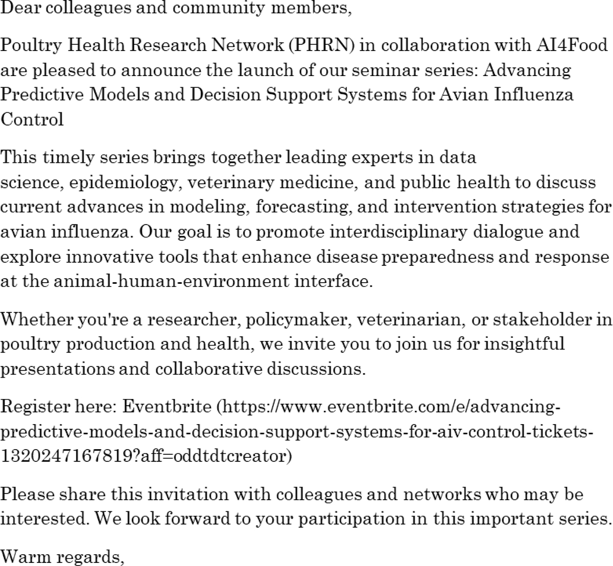 PHRN_'s tweet photo. Announcing our 2025 webinar series: Advancing Predictive Models and Decision Support Systems for Avian Influenza Control

Register at https://t.co/SUzRMy1Z8t

@uofg @RozitaDara @digitalagricul2 
#agrifood #DigitalAG #avianinfluenza https://t.co/B8vGbzVUre