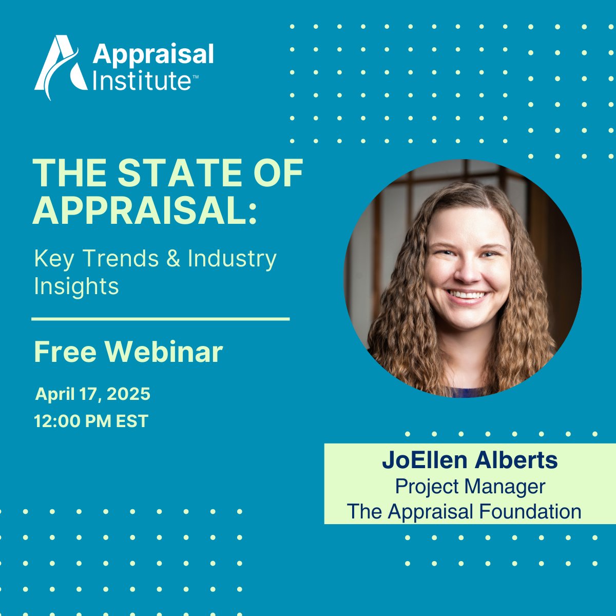The Appraisal Foundation (@theappraisalfdn) on Twitter photo One week to go!
Join the Appraisal Institute on April 23 at 12 PM ET for a special webinar featuring our very own JoEllen Alberts speaking alongside Chase Pursley, founder of JobsInAppraisal.com. Don't miss your chance to register here: us02web.zoom.us/webinar/regist… One week to go!
Join the Appraisal Institute on April 23 at 12 PM ET for a special webinar featuring our very own JoEllen Alberts speaking alongside Chase Pursley, founder of JobsInAppraisal.com. Don't miss your chance to register here: us02web.zoom.us/webinar/regist…