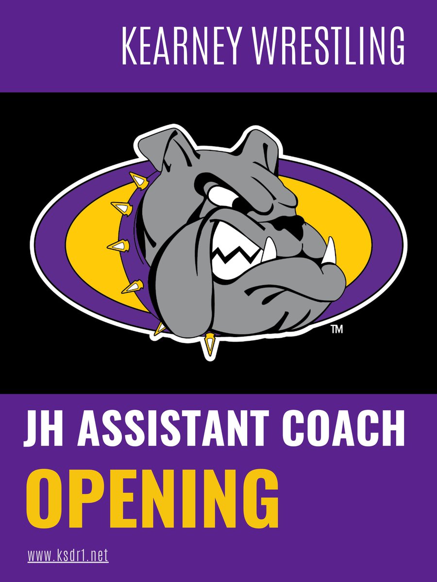 Kearney Wrestling has an opening for a Junior High Assistant Coach for the 25-26 wrestling season. This is a paid position that does not have to be filled by a current school employee. 

Contact Coach Hill hillj@ksdr1.net if you have any questions!