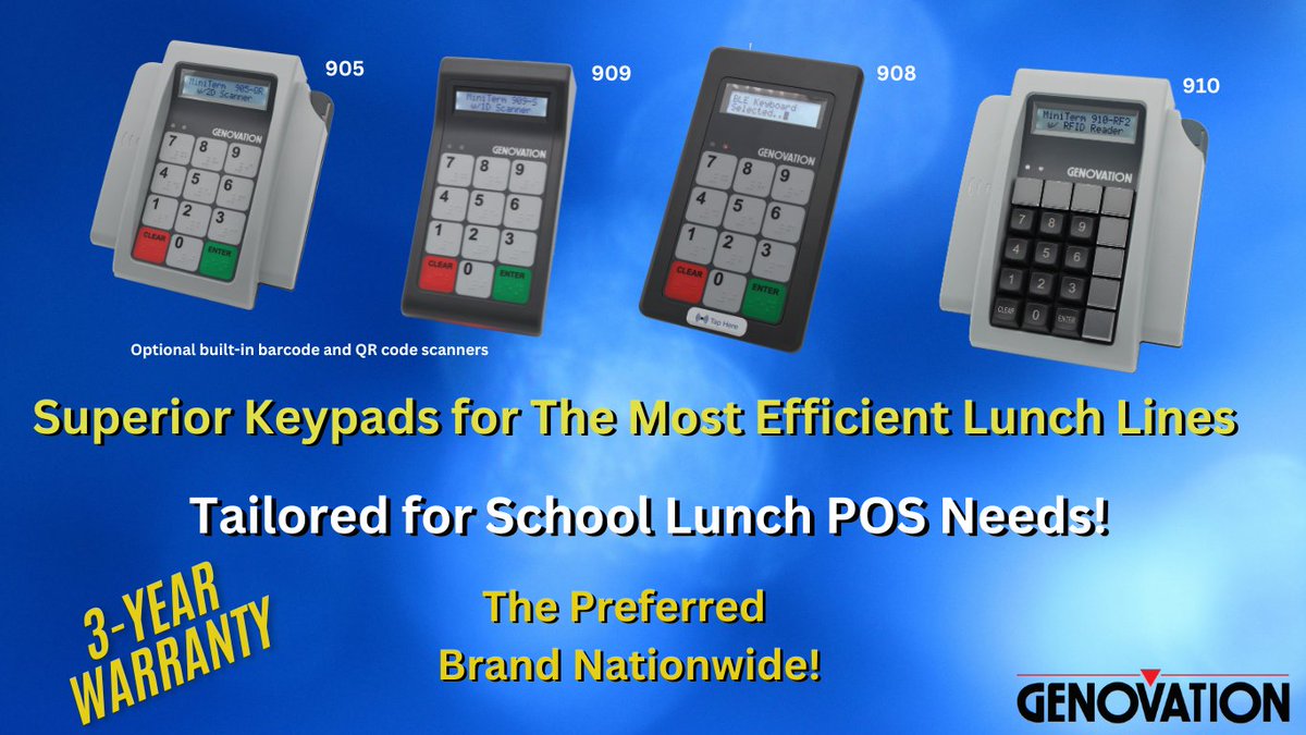 GenovationInc's tweet image. Designed for School Lunch POS--Genovation.  Genovation.com #Genovation #K12 #StudentID #pinpads #keypads #numberpads #Schoollunch #schoolnutrition #POS #ANC #CSNA #SNA #Pointofsale